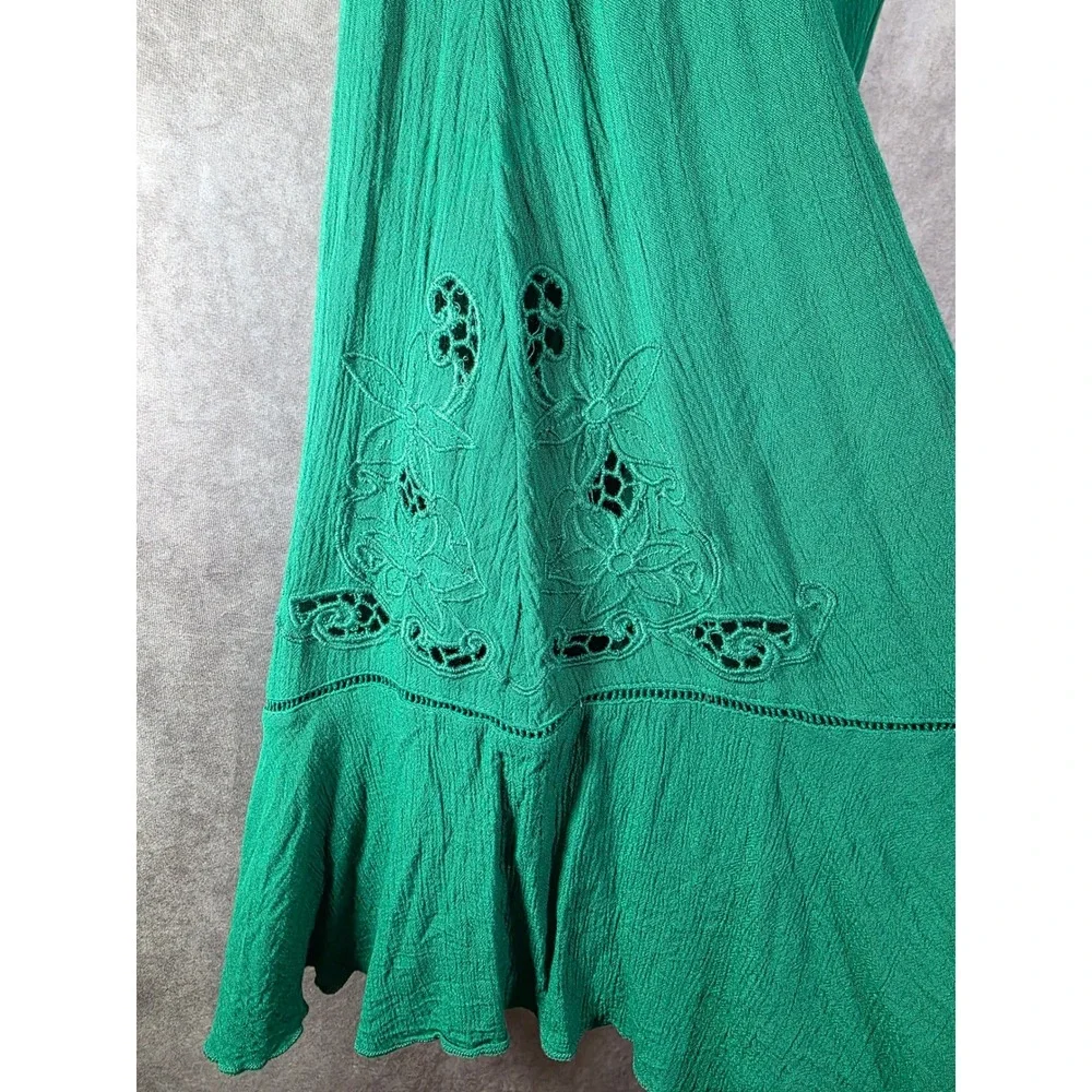 Intimately Free People Green Embroidered Halter Mini Dress Boho Eyelet Small‎